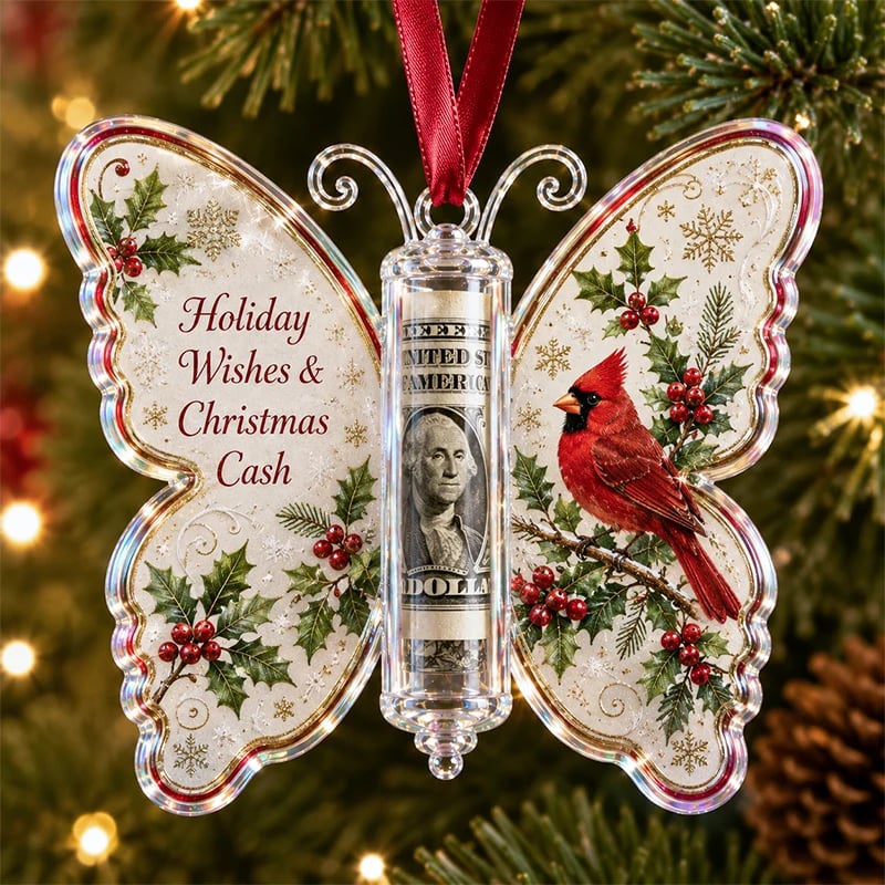 🦋🎄 3D Embossed Butterfly Christmas Cash Gift Ornament – Holiday Money Holder Keepsake 🎁