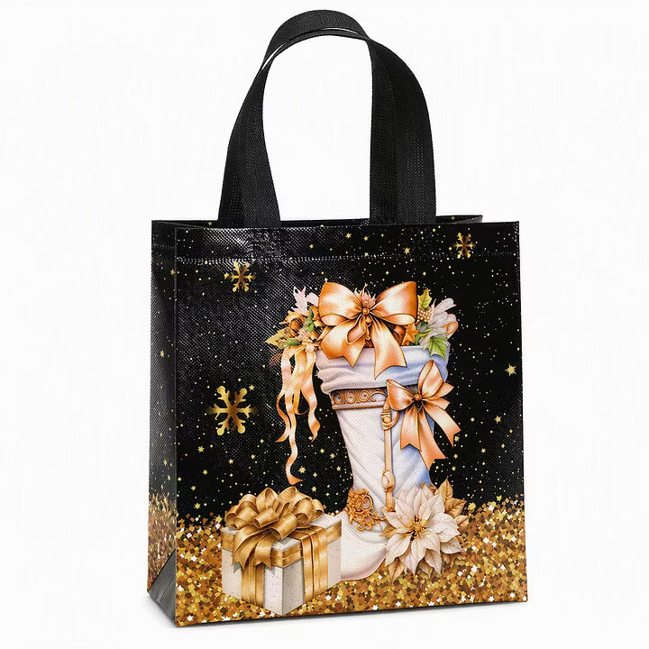 🎄 LIMITED‑TIME 70% OFF! ✨ Black Christmas Non Woven Gift Tote Bag – Gold Foil, Reusable, Sturdy Handles 🎁