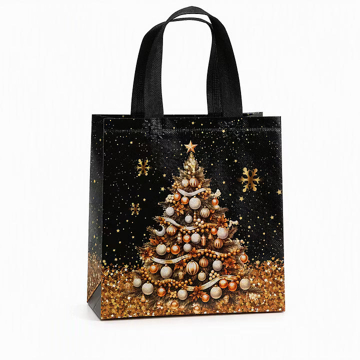 🎄 LIMITED‑TIME 70% OFF! ✨ Black Christmas Non Woven Gift Tote Bag – Gold Foil, Reusable, Sturdy Handles 🎁