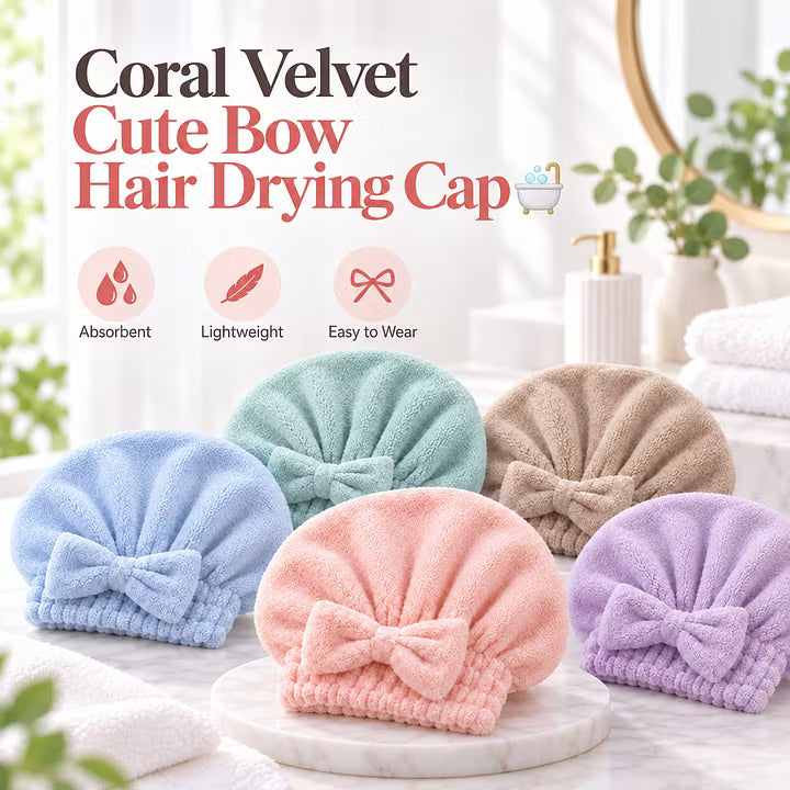 🔥Buy 2 Get 1 Free! Coral Velvet Cute Bow Hair Drying Cap🛁