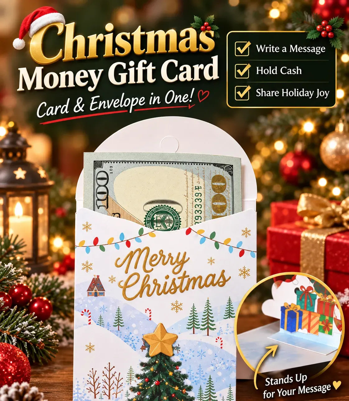 ⏰LAST DAY 50% OFF 🎄Handmade 3D Christmas Money Card – Pop-Up Holiday Card with Cash Envelope & Messa