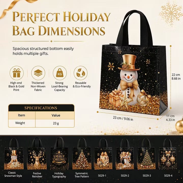 🎄 LIMITED‑TIME 70% OFF! ✨ Black Christmas Non Woven Gift Tote Bag – Gold Foil, Reusable, Sturdy Handles 🎁