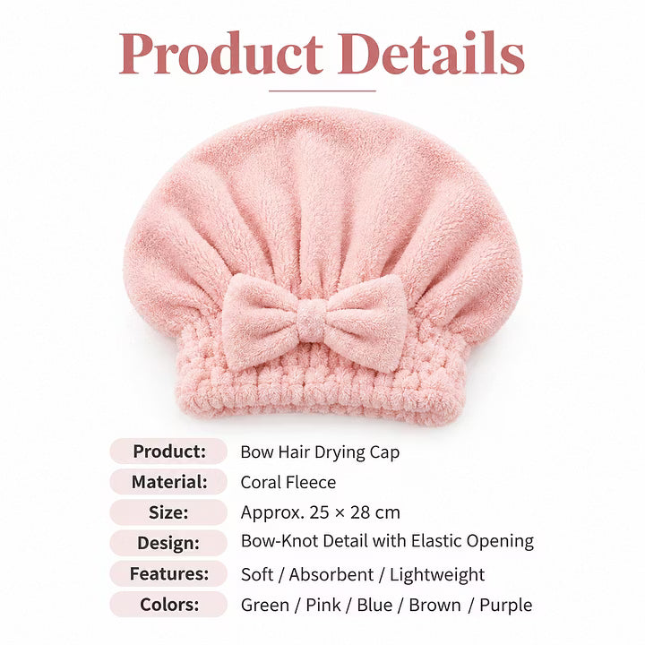 🔥Buy 2 Get 1 Free! Coral Velvet Cute Bow Hair Drying Cap🛁