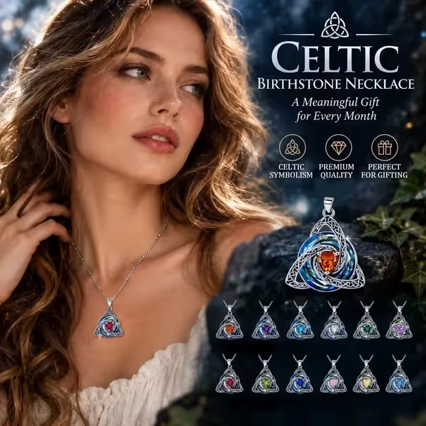🔥LAST DAY 50% OFF - ✝️Birthstone Celtic Trinity Knot Necklace ✨